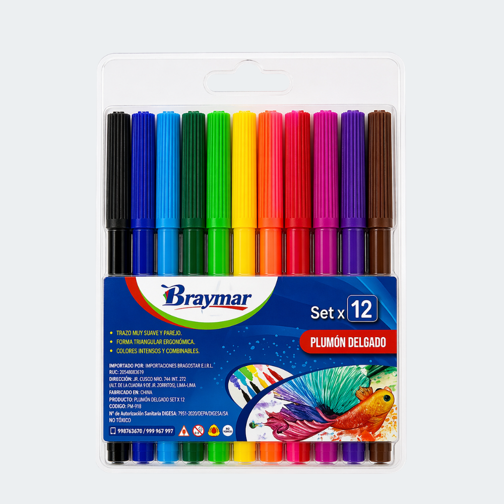 Plumón delgado Braymar x12