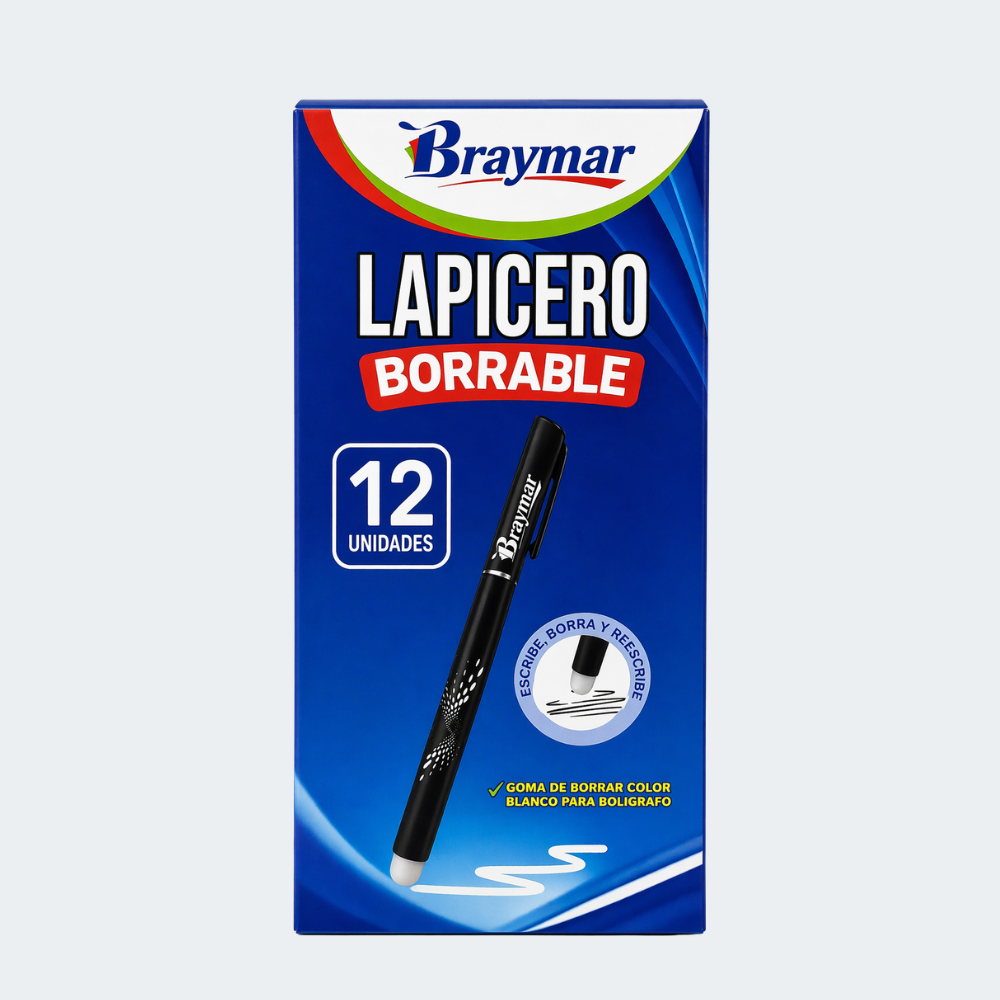 Lapicero Borrable Braymar Negro x12