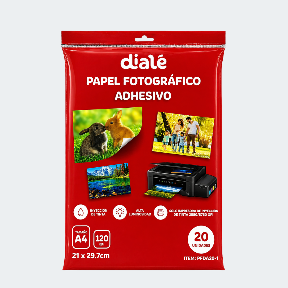 Papel Fotográfico Adhesivo A4 Dialé x20