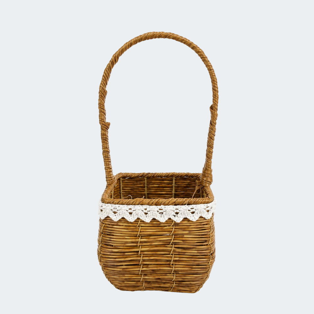 Canasta Decorativa De Mimbre Con Asa