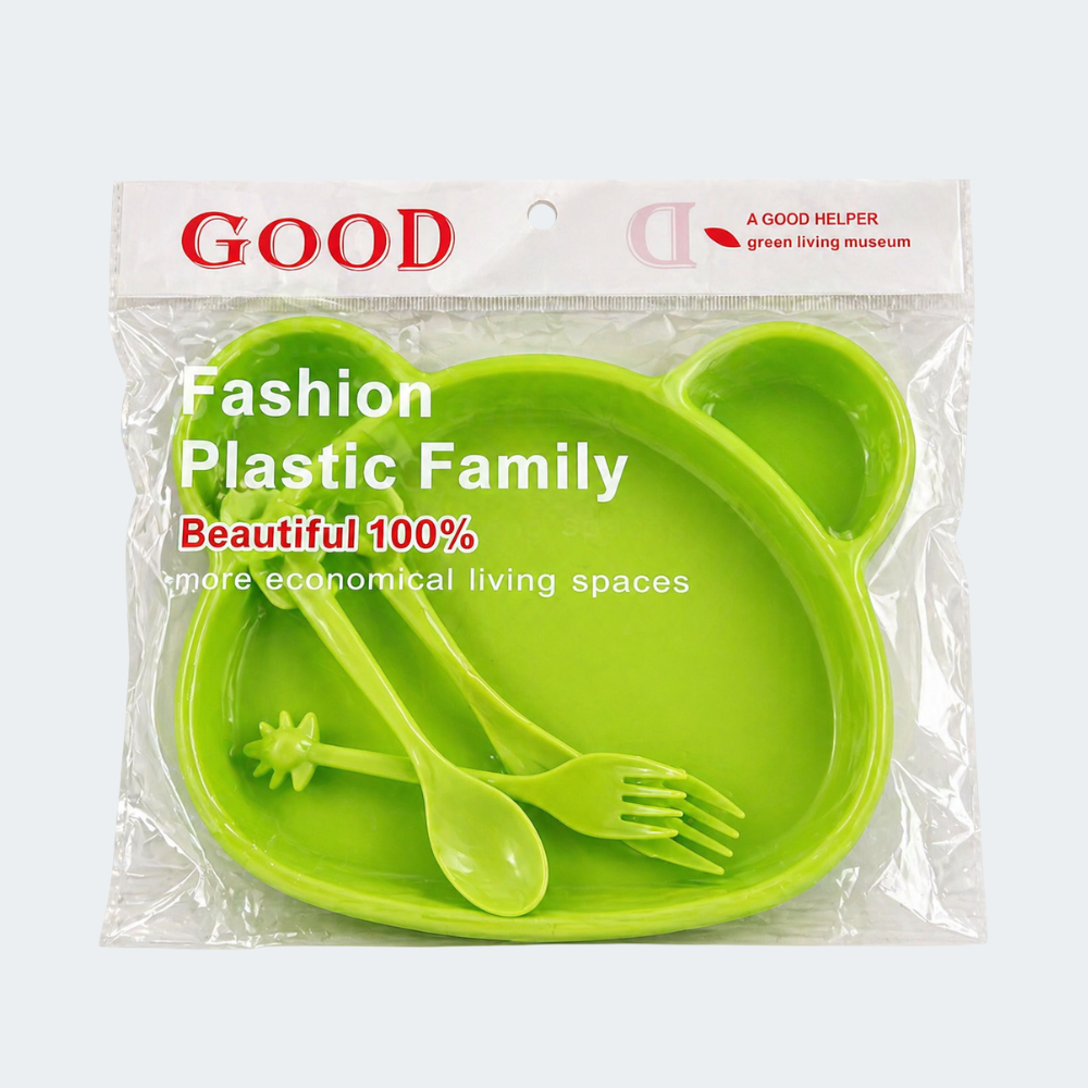 Plato Y Cubiertos Plásticos Diseño Oso