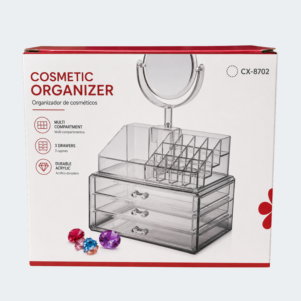Organizador De Maquillaje Acrílico Con Espejo