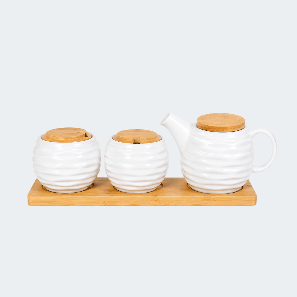 Juego De Té De Cerámica Con Base De Bambú 4 Piezas