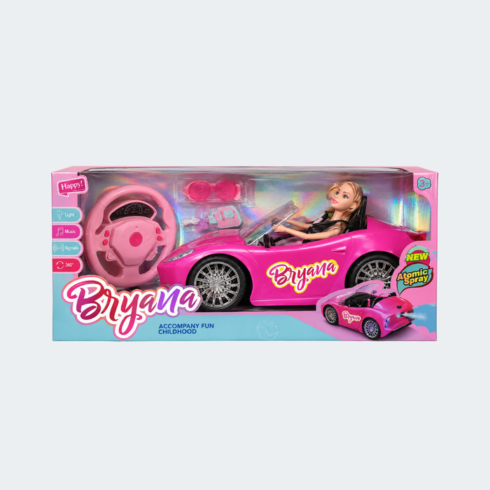 Auto Deportivo a Control Remoto con Muñeca Bryana, Luces, Sonido y Spray