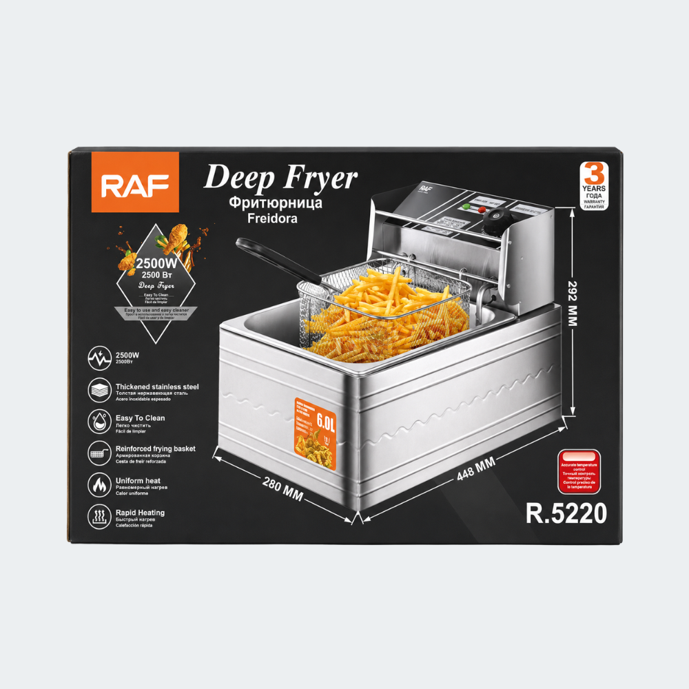 Freidora Eléctrica RAF 6 Litros 2500W de Acero Inoxidable