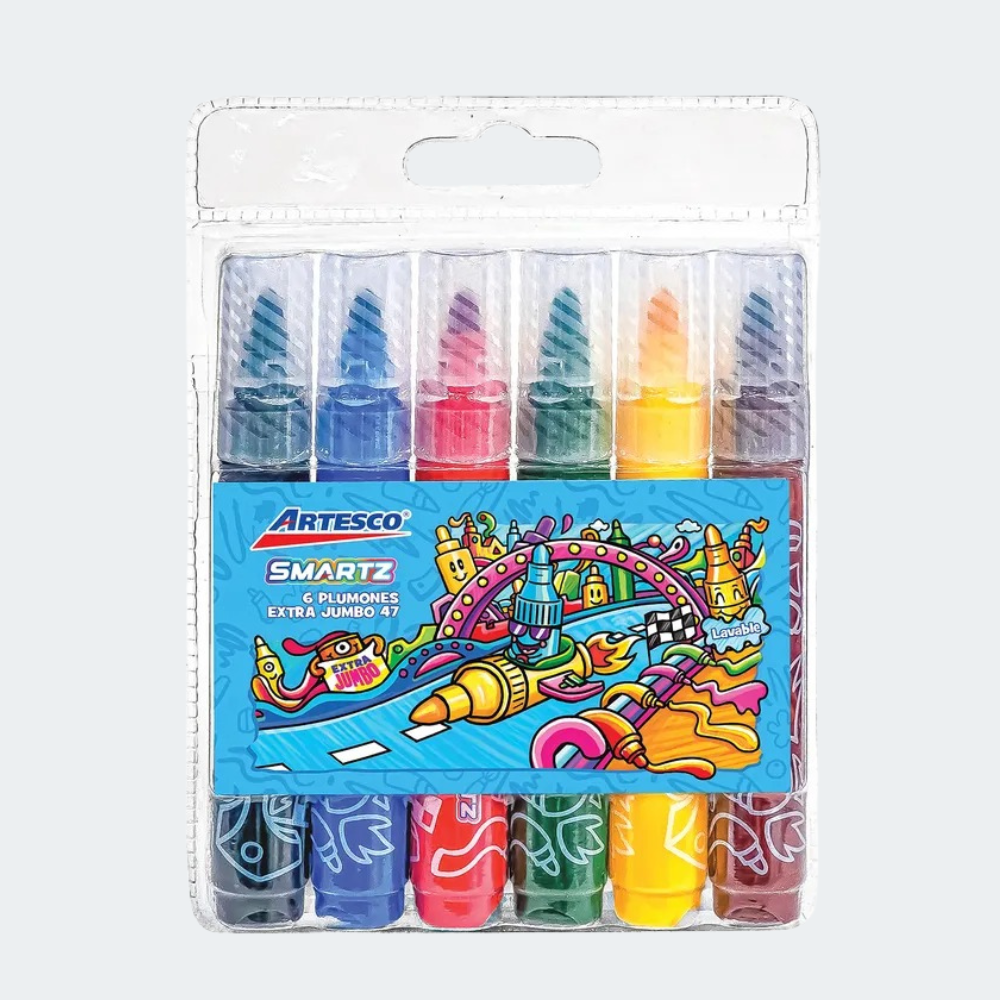 Plumones Artesco Smartz Extra Jumbo 47 Lavables 6 unidades
