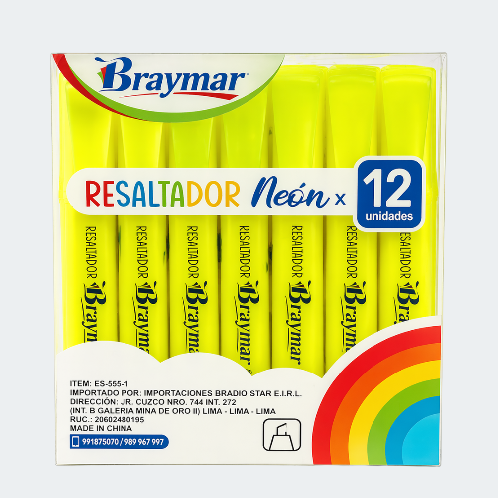 Resaltador Neón Amarillo Braymar 12 Unidades