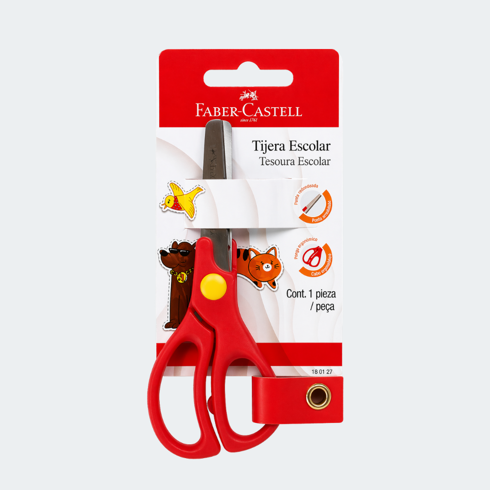 Tijera Escolar Faber-Castell Roja